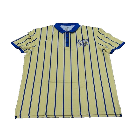 NWT Bogey Boys Mens Golf Polo Shirt Spell Out Logo Striped Yellow Blue Size XXL - Picture 1 of 7
